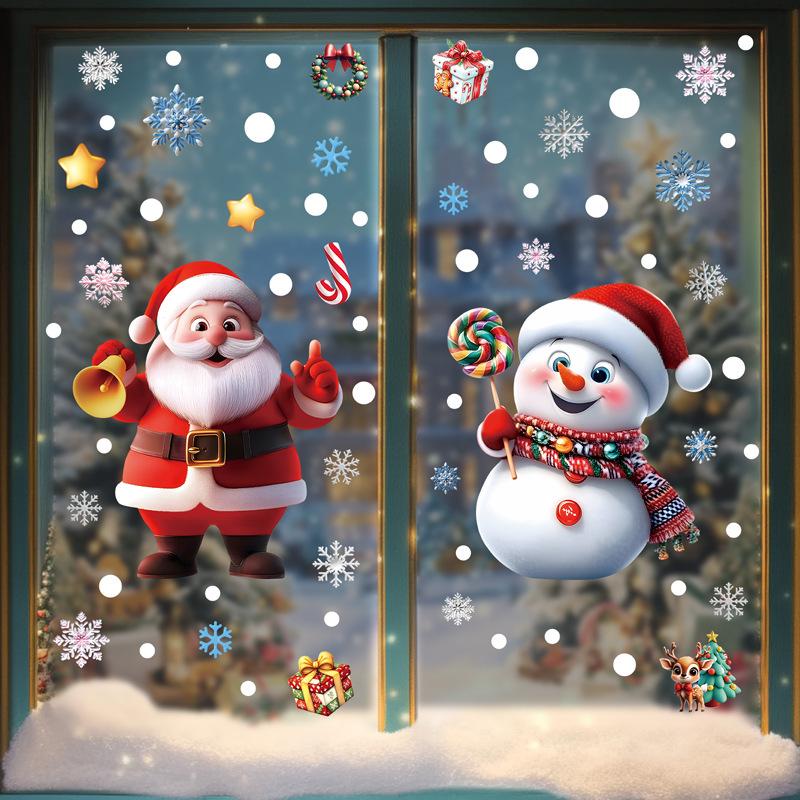 

Christmas Festive PVC Static Glass Stickers Snowman Santa Tree–No Glue, Reusable Xmas Decor for Home, Party & Store Windows 30x20cm