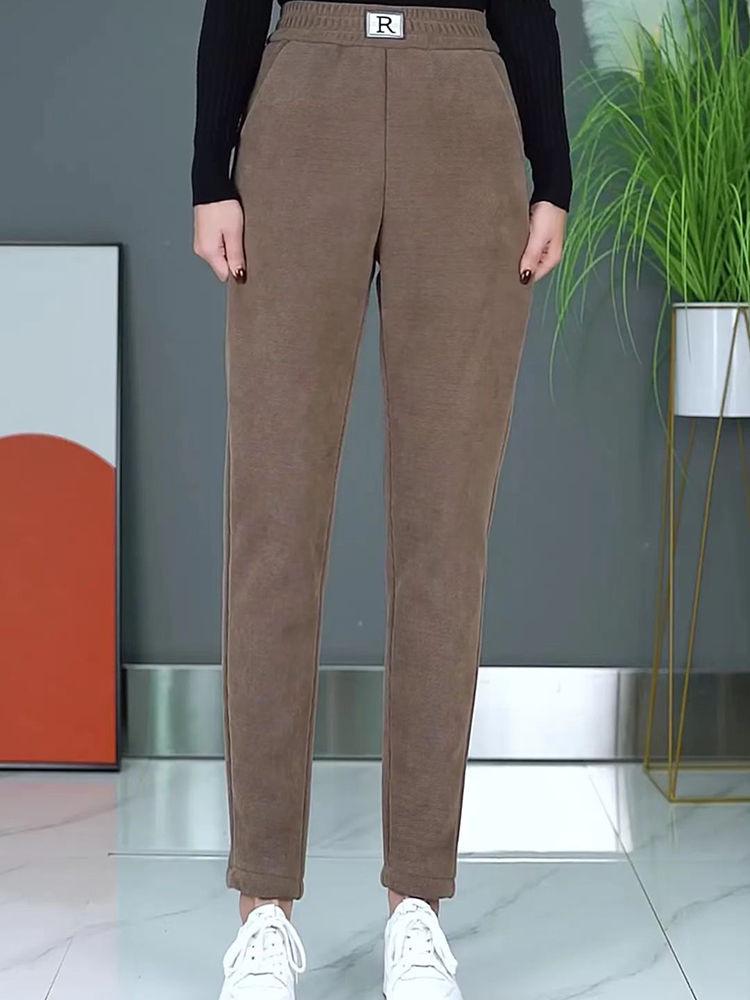 Pantalon Harem Slim Amincissant Taille Haute pour Femme en Coton Européen et Velours Arctique - Collection Automne/Hiver 2022