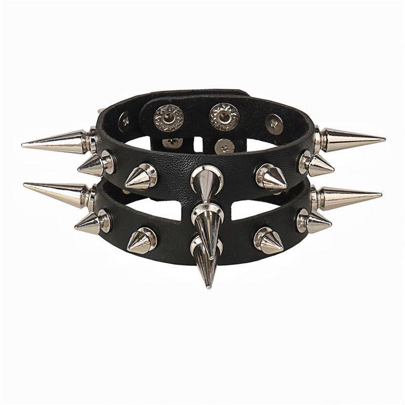 Punk Hip-Hop Rhinestone Bracelet Retro Western Wasteland Hottie Leather Snap Bracelet for Women Jewelry HUANZHI New