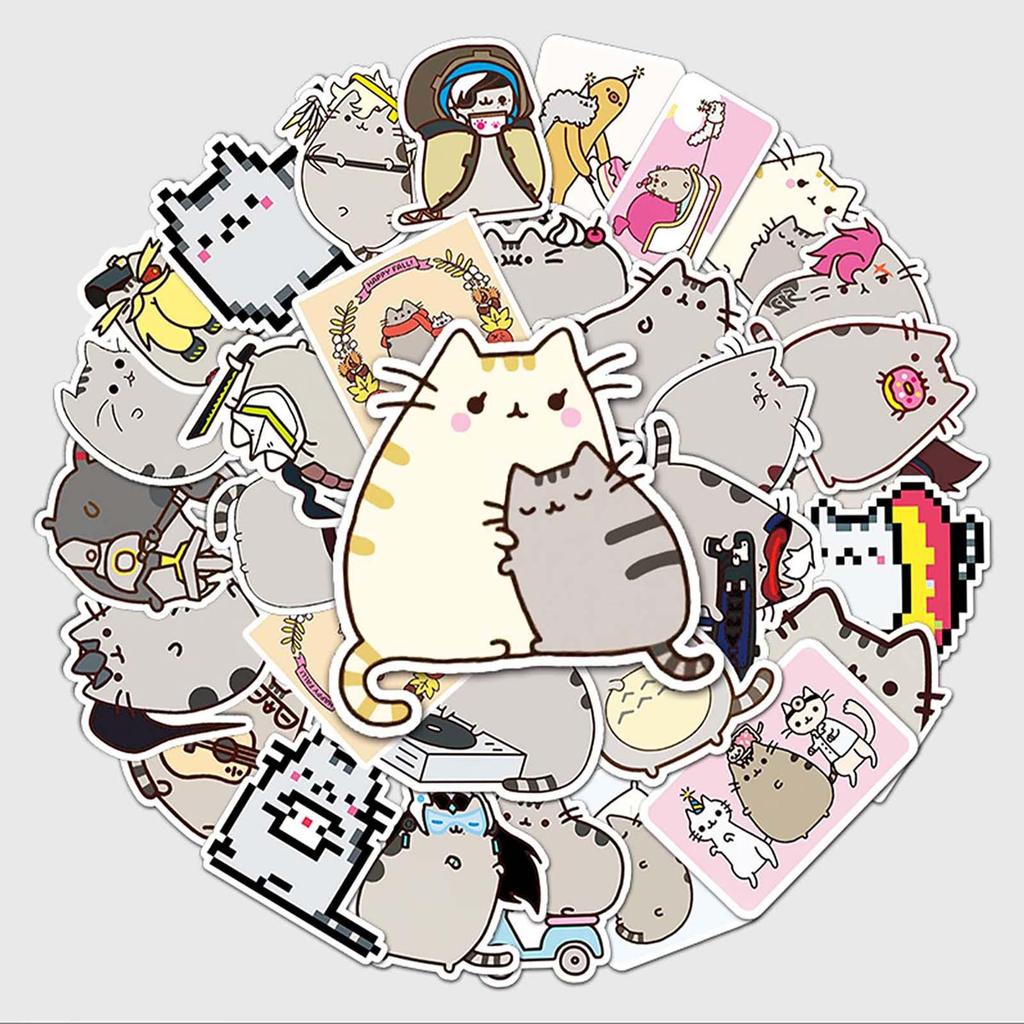 50 Fat Cat Graffiti Waterproof Stickers for Suitcases, Skateboards, Cars, and More - Cartoon Decorative Set