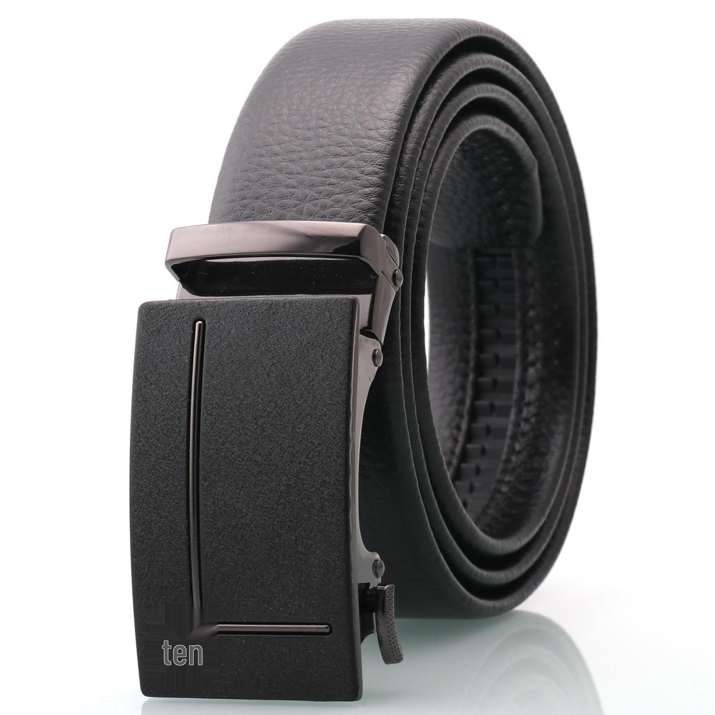 Hong Sheng Frosted Auto-Buckle Edge-Sealed Cowhide Belt Set - Classic Business Casual Men's Trend