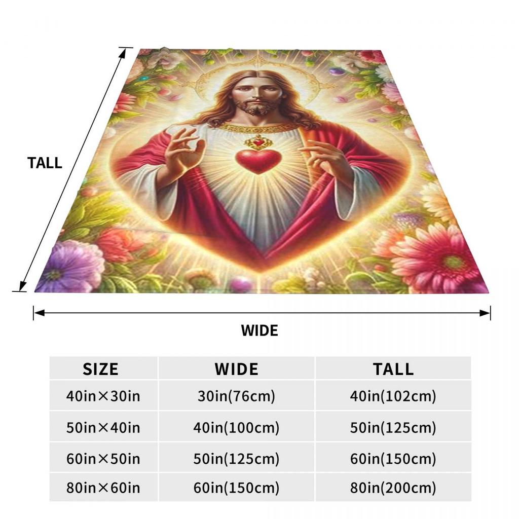 Jesus Christ Angelic Heart Religious Blankets Soft Warm Flannel Throw Blanket Bedding for Bed Living Room Picnic Travel Sofa
