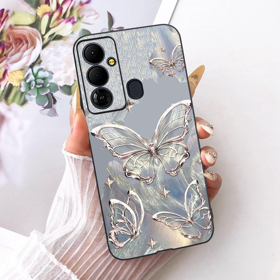 For Tecno Pop 6 GO Case BE6j Cute Bow Flowers Painted Cover Soft TPU Phone Case For Tecno Pop 6 Pro BE8 Pop6 GO Back Cover Coque