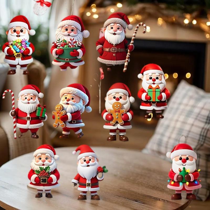 10 Pezzi Uomo Pan di Zenzero di Legno di Natale Babbo Natale Pendente di Legno Piatto 2D Decorazione Albero di Natale Regalo Perfetto Decorazione Festiva
