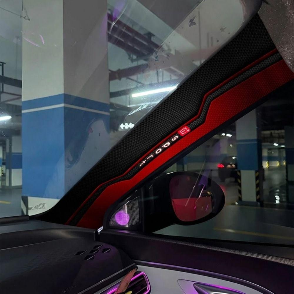 2 Pcs Sporty Pattern Car A-Pillar Stickers Self-adhesive Carbon Fiber Car Interior Stickers Scratch-resistant Black Red
