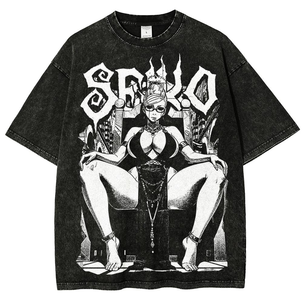 Dandadan Graphic Men Street Washed Oversized Y2k Hip Hop Harajuku Cotton T-shirt Short Sleeve Clothing Casual Loose High Quality Female Male Tee Shirt