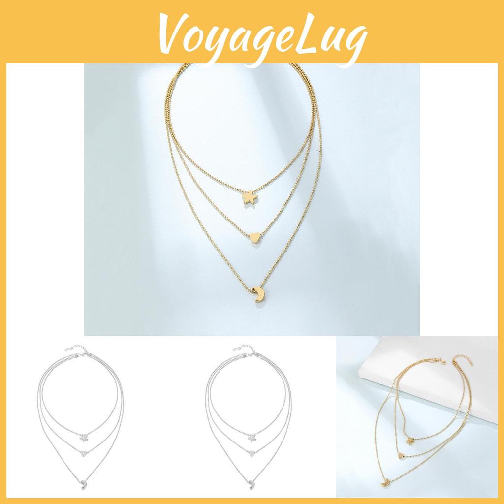 Stunning Geometric Heart Moon Star Pendant Necklace For Women In Trendy Gold And Silver