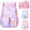 Regenbogen Prinzessin Rucksack für Mädchen Schultasche Leicht Anti-Skoliose Kinder Buchtasche für Schüler Klassen 1-6 Modischer Lässiger Tagesrucksack
