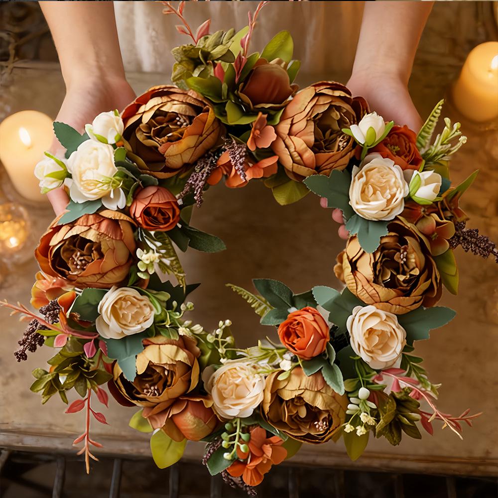 Peony Spring Wreath - Bestselling Brown Vine Door Hanger Decoration