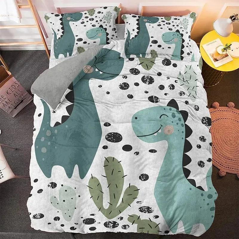 Cartoon Dinosaur Bedding Set Boys Girls Twin Queen Size Duvet Cover Pillowcase Bed Boys Fashion Home Textileextile