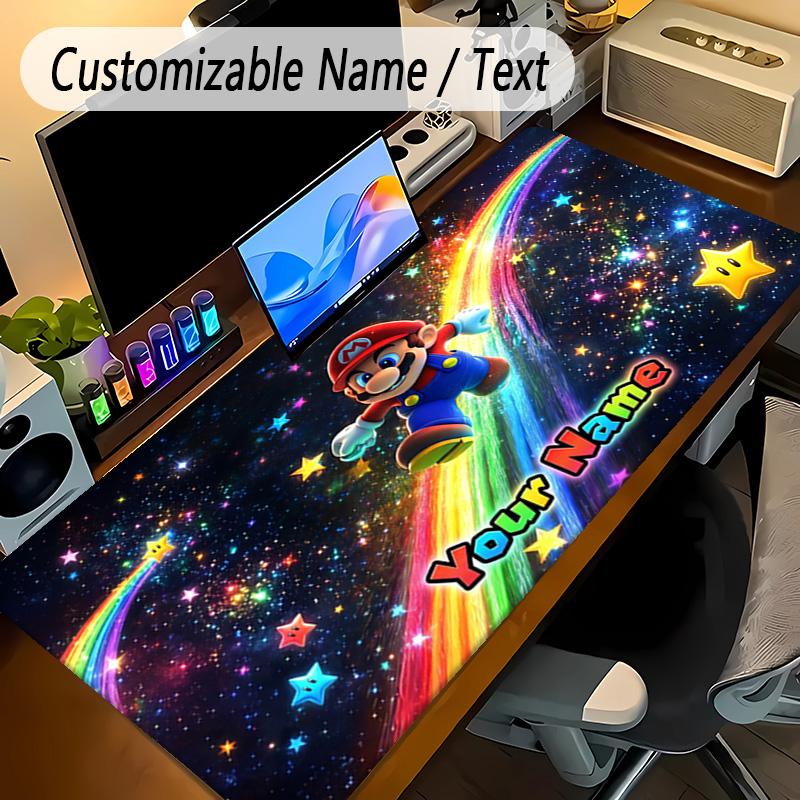Large Mouse PadSuper Mario Custom Name Text Personalized Desk Mat Non Slip Gaming Pad
