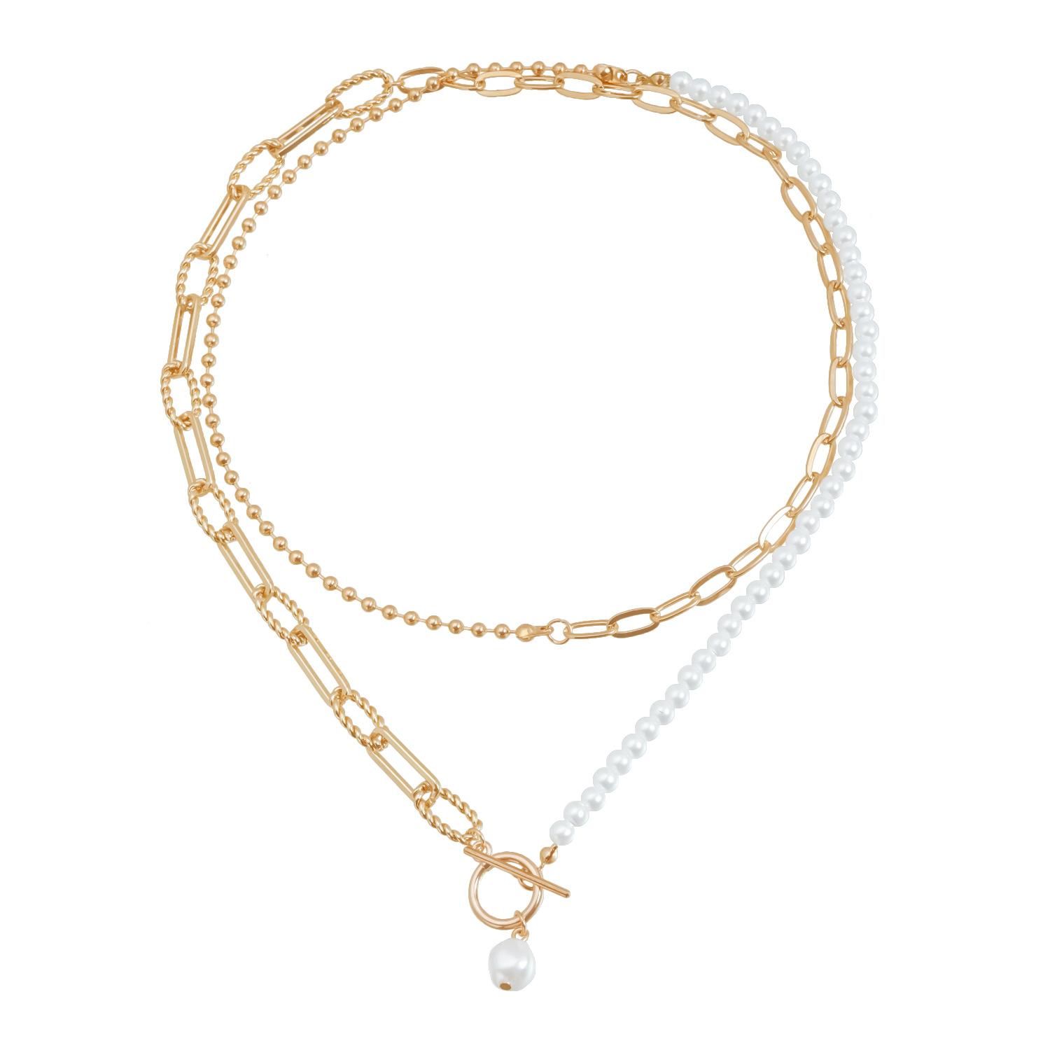 

ins long round bead chain stacked necklace retro style personalized splicing necklace золотий