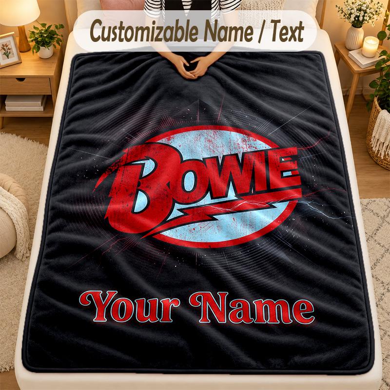 Flannel BlanketDavid Bowie Custom Name Text Personalized Soft Warm Throw Blanket Home Decor Gift