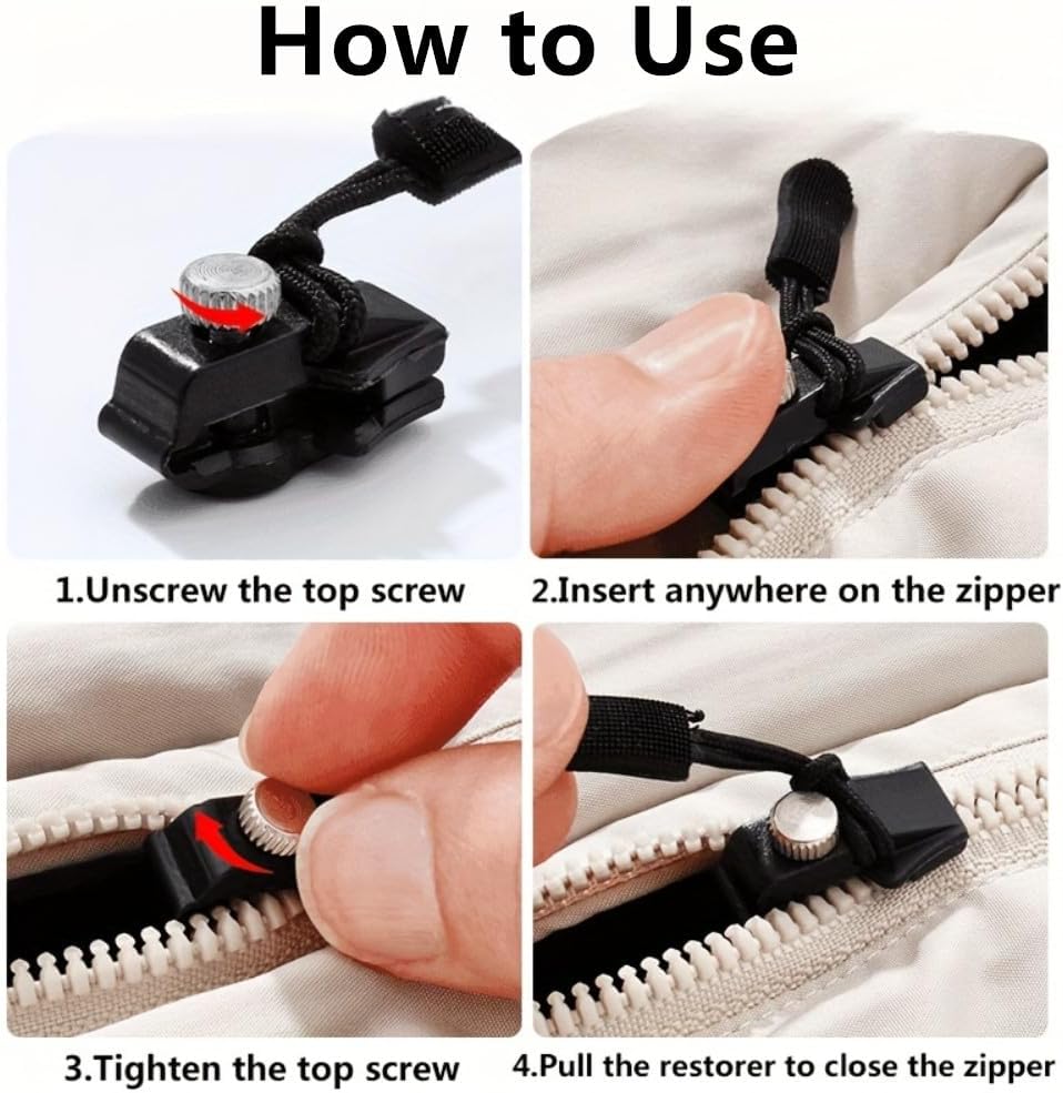 Universal Zipper Repair Kit Quick Instant Detachable Zipper Head Replacement Zipper Slider Pull for Jacket Bags Coat Free Sewing