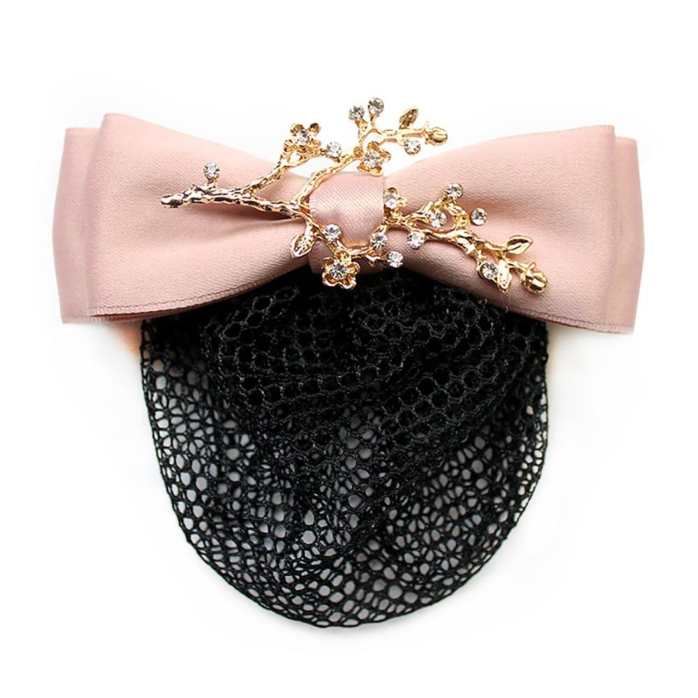 

Сетка для волос для балета, съемный бант, пучок для волос, женские заколки-пружинки, сетка-чехол, офисная леди Pink-Thin