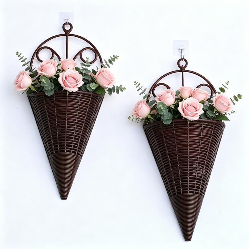 Woven Plastic Planter Pots Hanging Flower Pots Wall Planter Hanging Basket for Outdoor Home Garden Yard Decorations
