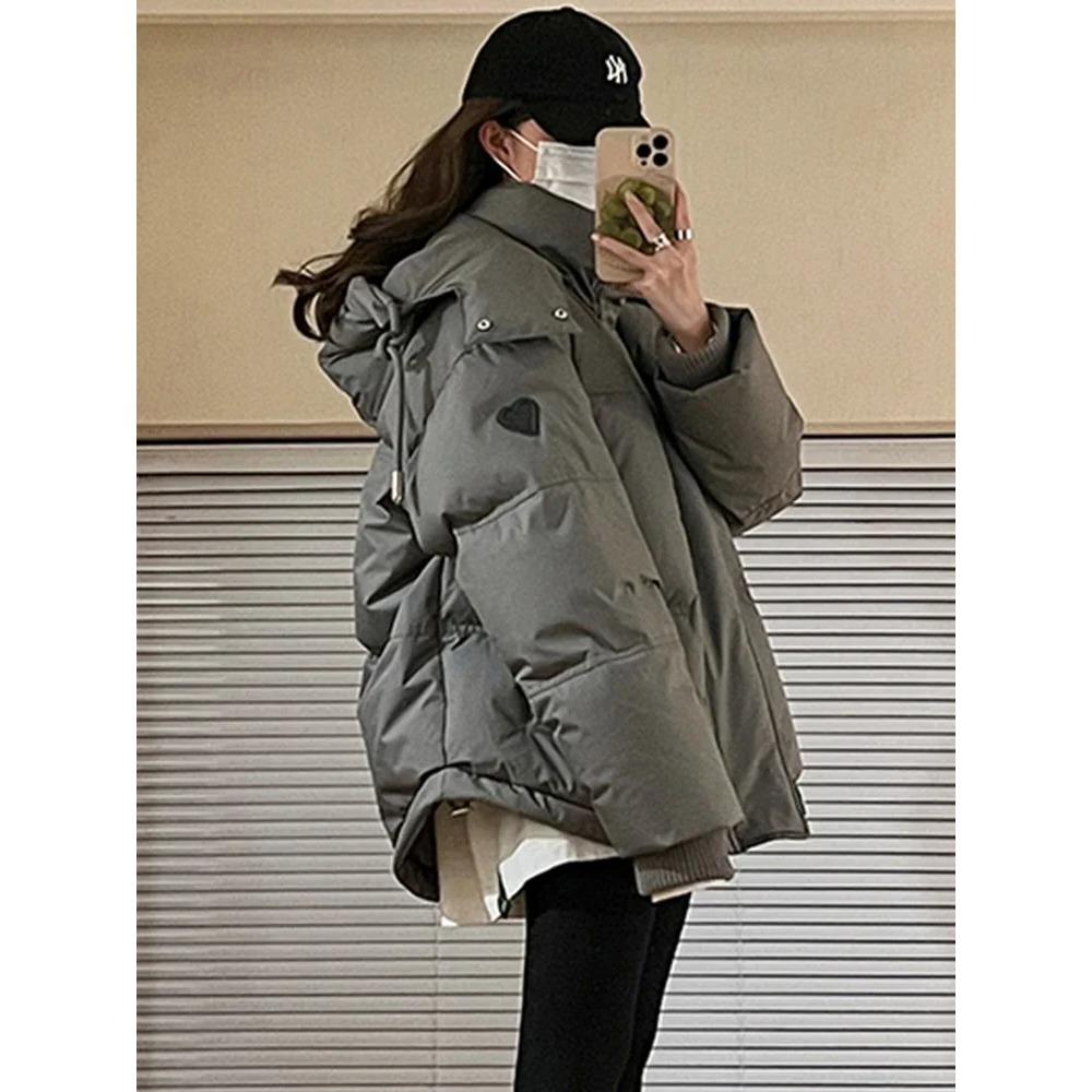 

Женская зимняя стеганая куртка для улицы, пальто, хлопковая, с капюшоном, однотонная, толстая парка, водонепроницаемая, дутая XXL серый