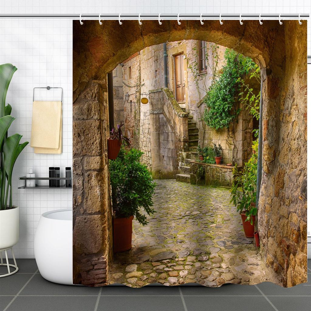 Duschvorhang Wasserdicht Und Schimmelresistent Digitaldruck Ländliche Landschaft Duschvorhang Badezimmer Duschstoff Trennvorhang Stanzfrei