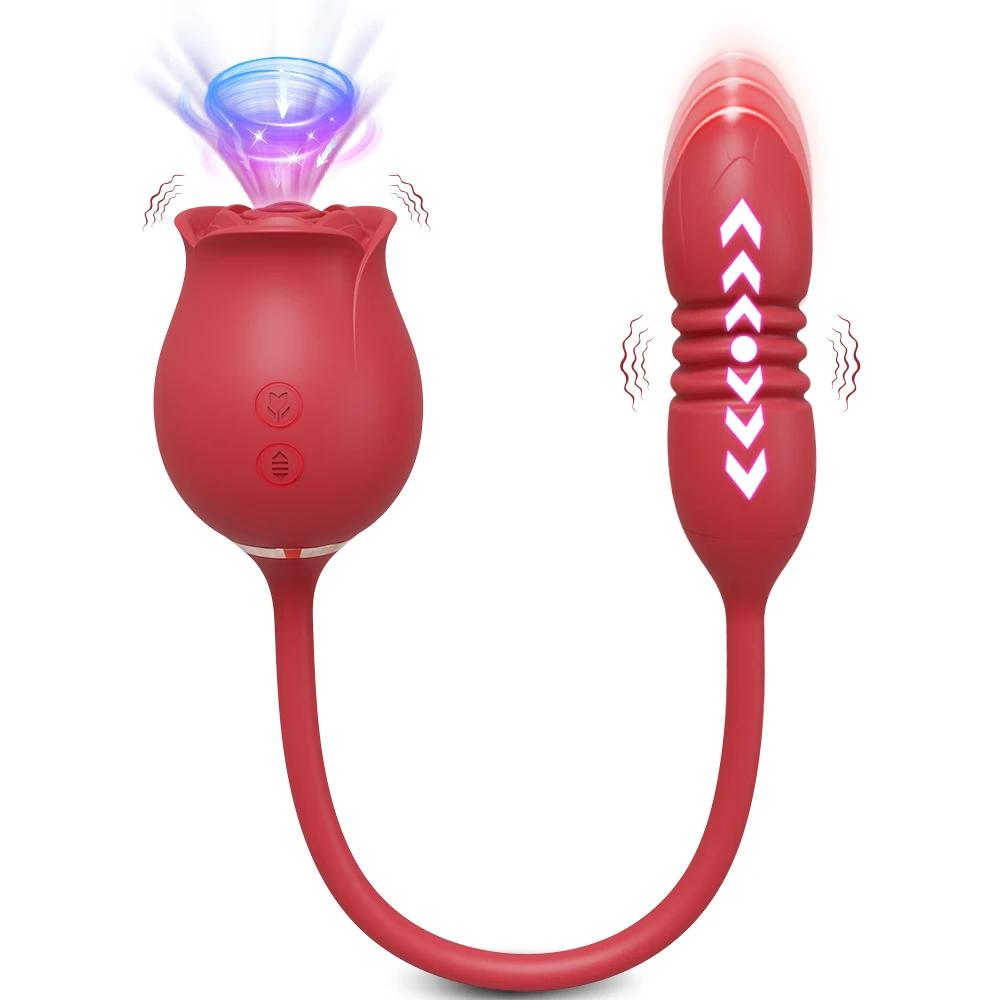 Rose-Vibrator for Women Clitoris Stimulator Telescopic Sucking Oral Biting Thrusting Female Sex Toy Clit Sucker Adults Goods