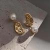 Silver Needle Asymmetrical Pearl & Diamond Water Drop Studs - European & American Style Fashion Earrings