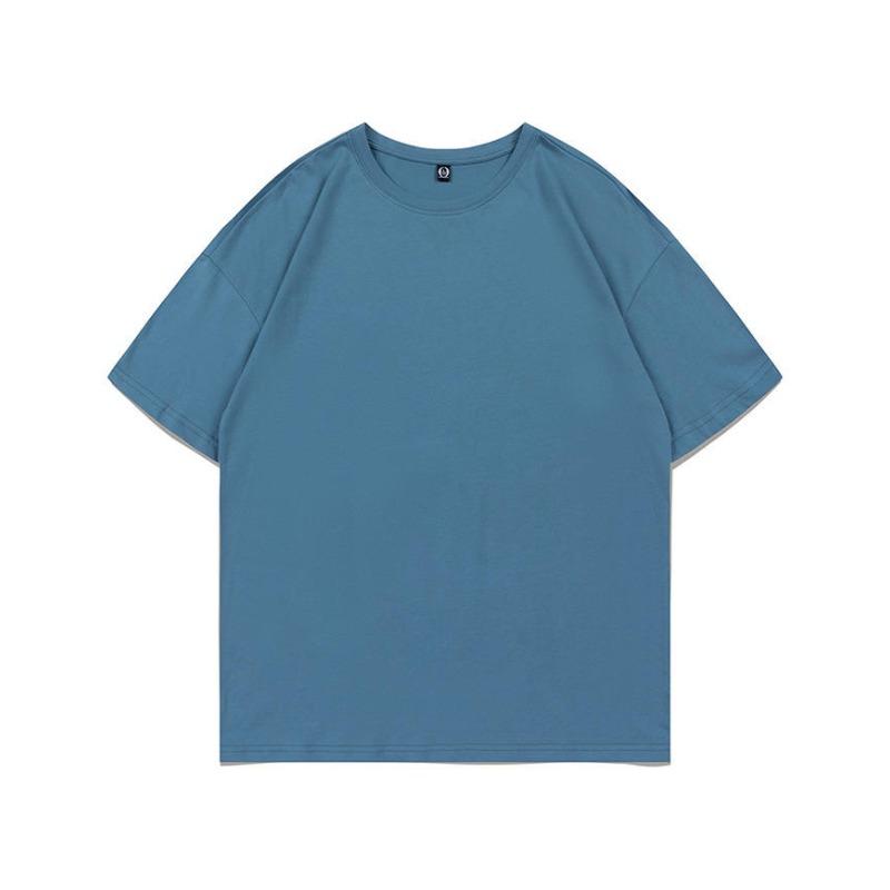 Summer new 200g pure cotton small shoulder youth campus sports and leisure loose solid color round neck short sleeves