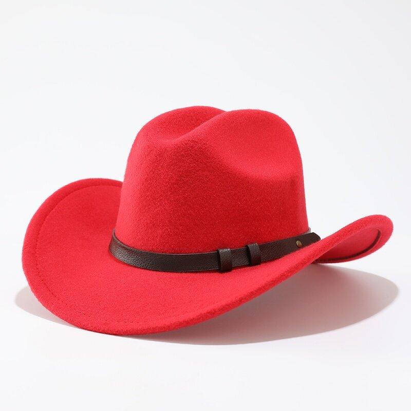 European and American Popular Belt Buckle Big Edge Curling Top Hat, Western Cowboy Hat, Woolen Felt Hat Jazz Hat