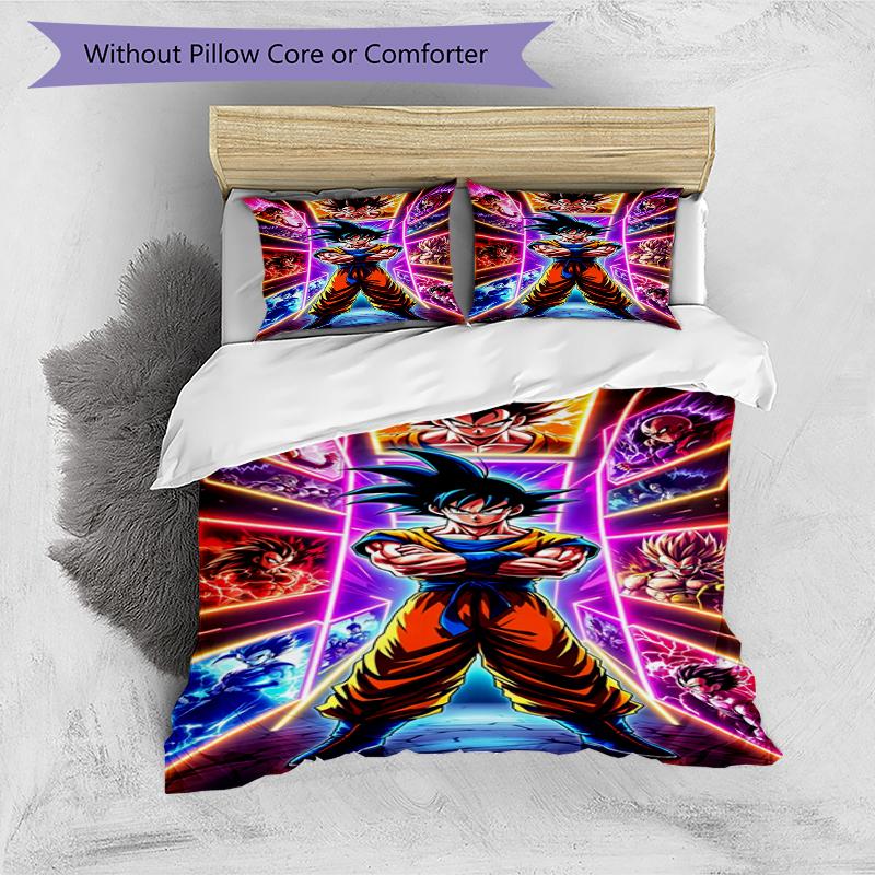 Dragon Ball Heroes Design Bed Bedding Set 1 Duvet Cover + 2 Pillowcases Soft Breathable Household Bed Linens