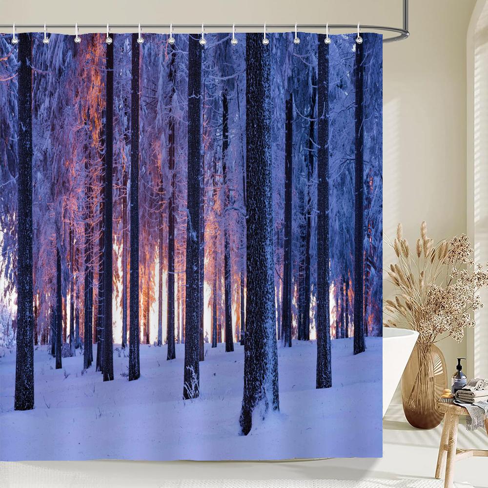 

Березовый лес Деревья Занавеска для душа Принты натурального пейзажа Ткань Водонепроницаемый полиэстер Занавески для ванной комнаты Декор с крючками W90xH180cm