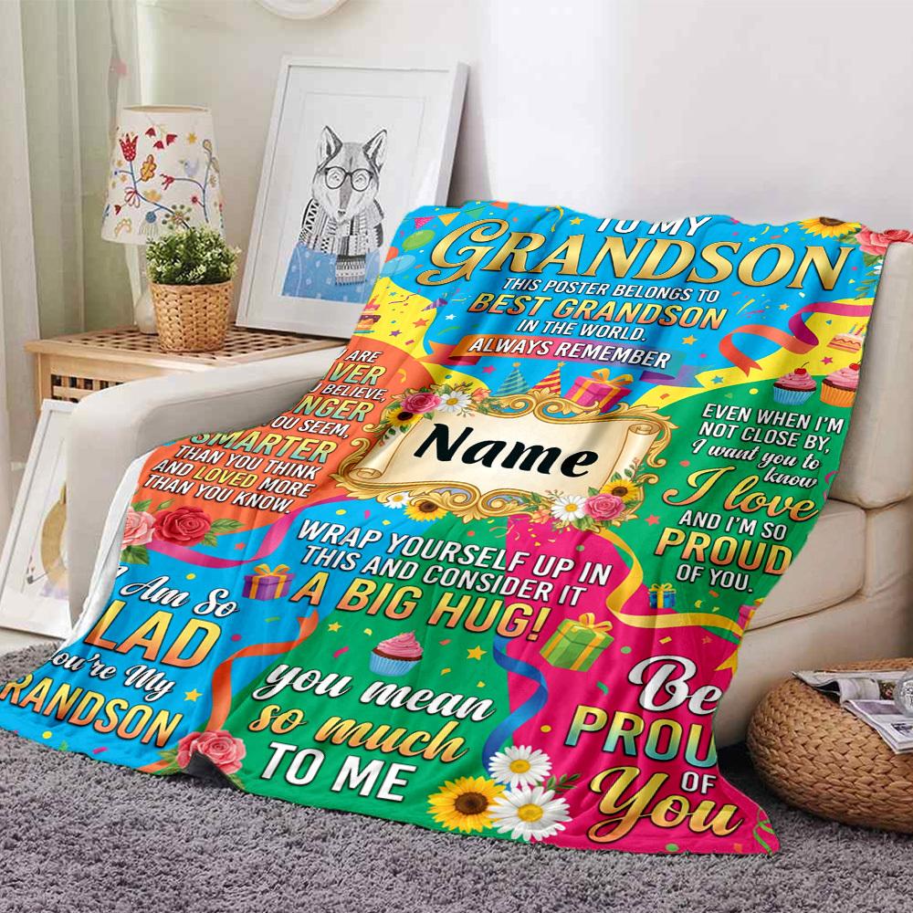 Grandson'S Pride Love Customize Your Name Blanket Warm Comfortable And Soft Blankets Are Suitable For Home Lunch Break Blanket Office Sofa Sofa Gift