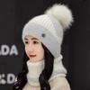 Damen-Wintermütze, warm halten, Mütze und Pelzgefüttert hinzufügen, Mütze und Schal-Set, warme Mützen für Damen, lässig, Kaninchenfell, Winter-Strickmütze