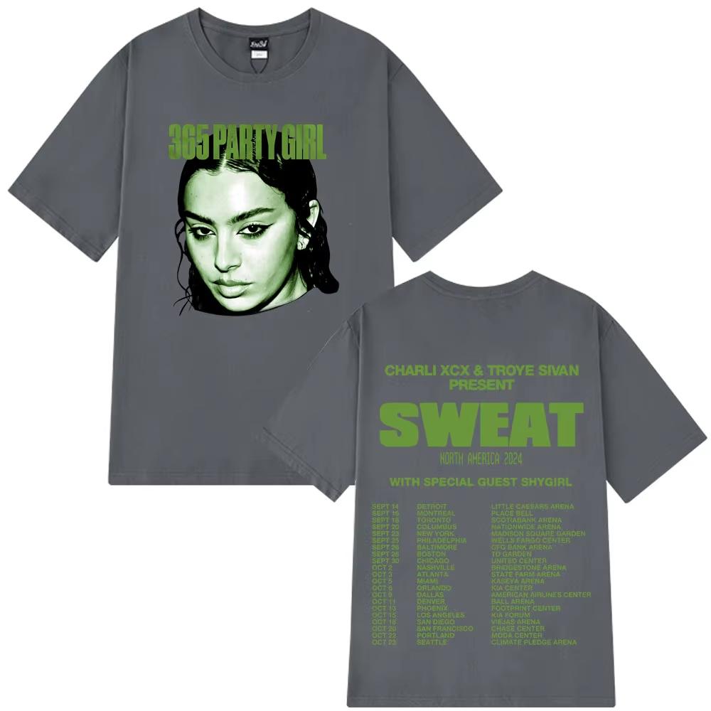 2026 Charli Xcx Brat Tour 365 Party Girl T-Shirt Gothic Mode Hip Hop T-Shirts Unisex Damen Baumwoll-T-Shirt Streetwear