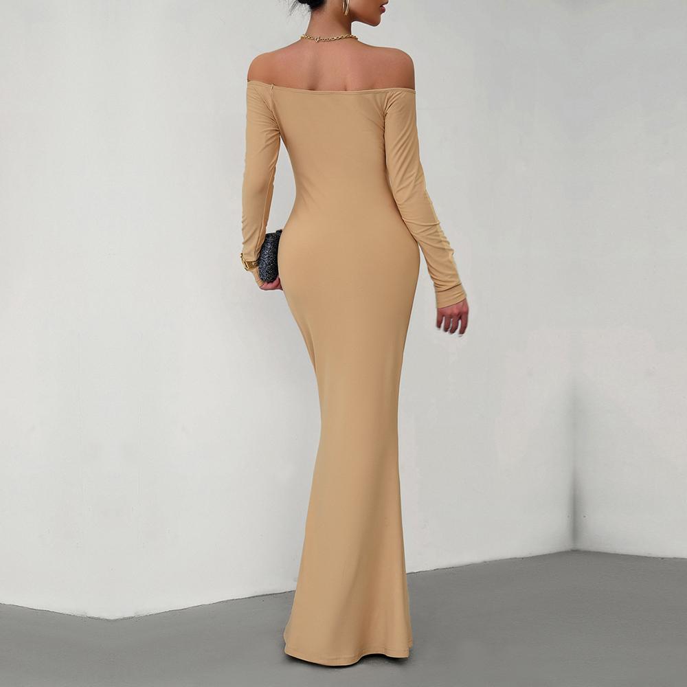 Dámské podzimní zimní sexy elegantní úzké úzké šaty s dlouhým rukávem bez ramen