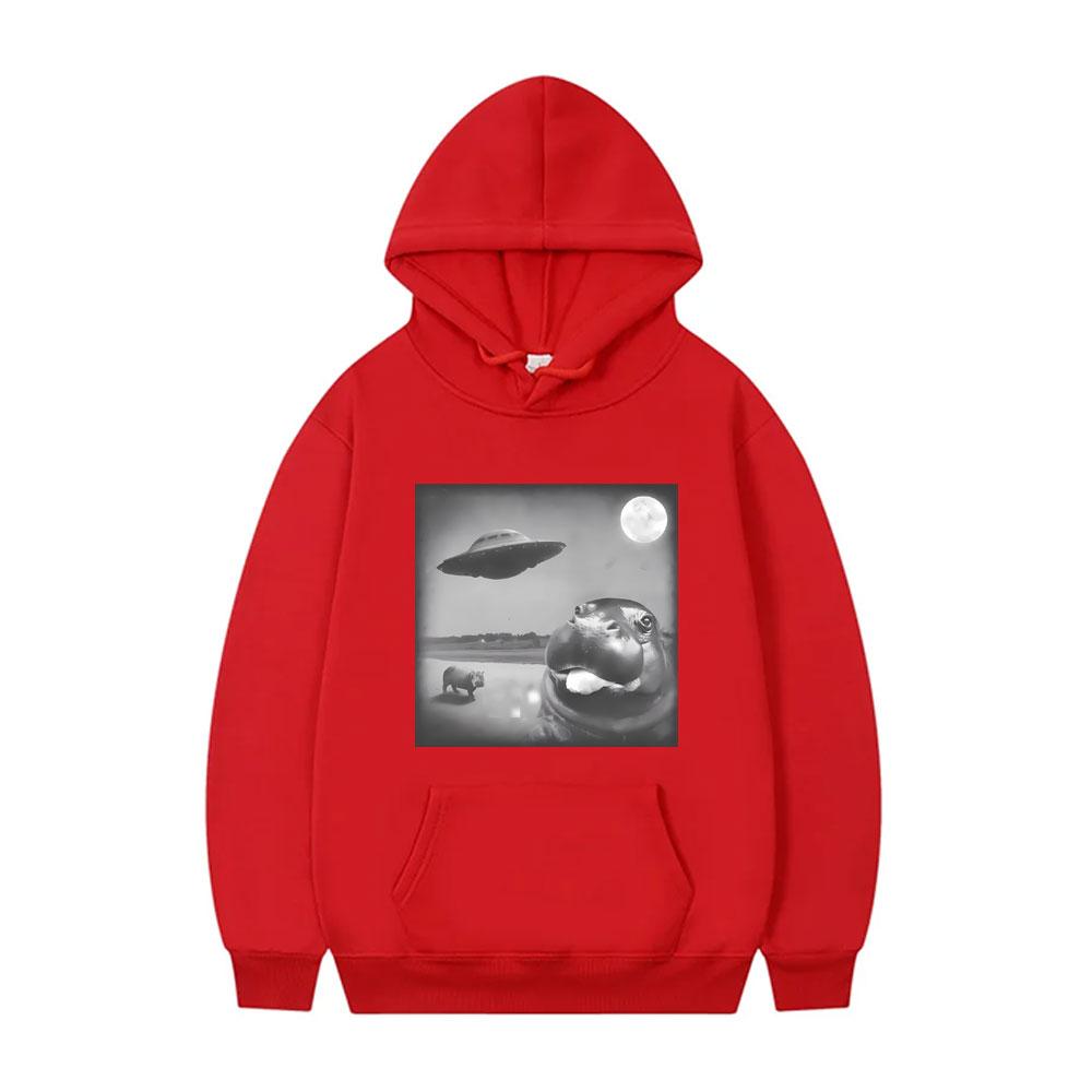 Moo Deng UFO Funny Meme Hoodie Humor Baby Hippo Sweatshirt Men Women Oversized Pullover Hoodies Men's Fleece Cotton Sportswear