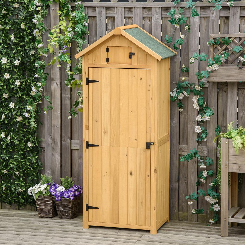 Capanno da Giardino Verticale Utilità 3 Ripiani Capanno Legno Esterno Unità di Stoccaggio Attrezzi da Giardino Armadietto di Stoccaggio, 77 x 54,2 x 179 cm - Marrone