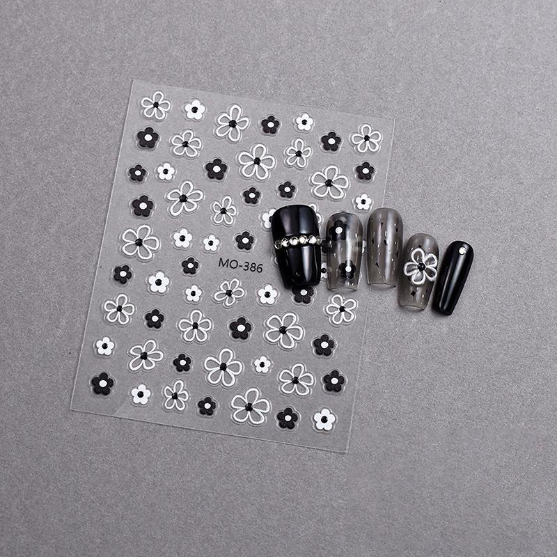 Adesivi 3D per Unghie Fiore Bianco Nero Petali Fiori Decalcomanie Nail Art Elegante Design Matrimonio Decorazione Slider Manicure Fiore di Primavera