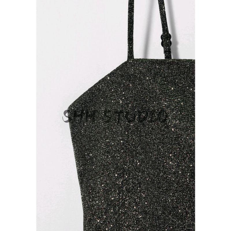 Summer New Arrival Women Clothes Sexy Style Metal Color Line Trim Straight Collar Sleeveless Short Sling Dress 1067220