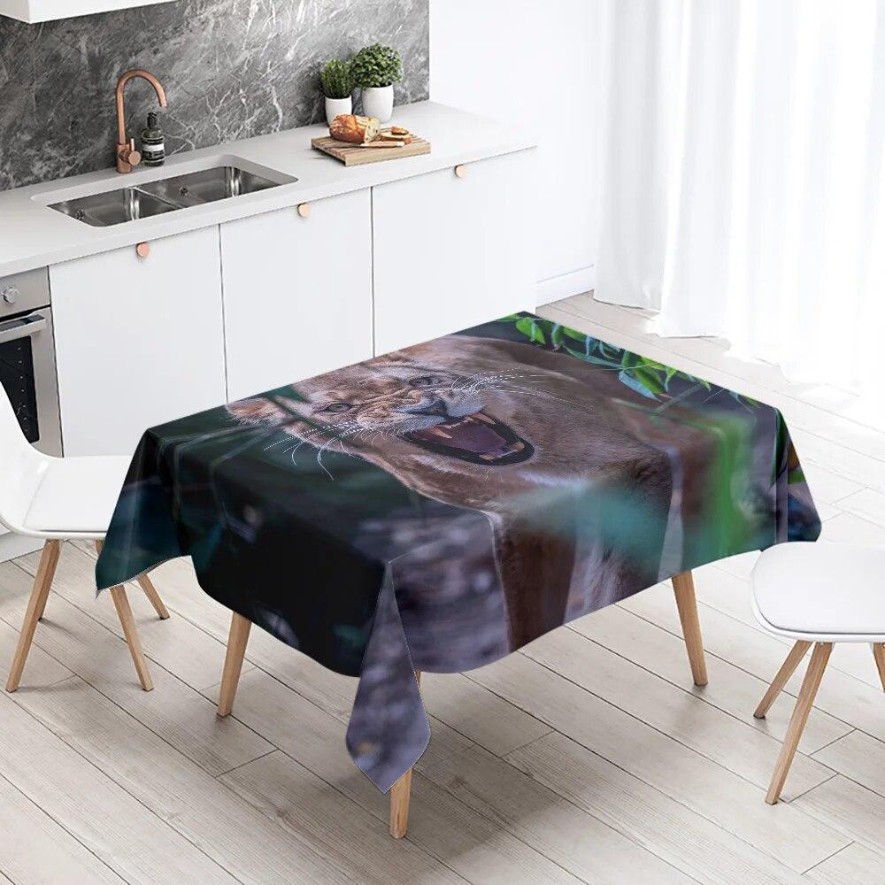 Tiger Lion Jungle Animal Tablecloth Outdoor Camping  Party Restaurant Table Decoration Waterproof Kitchen Home Decor