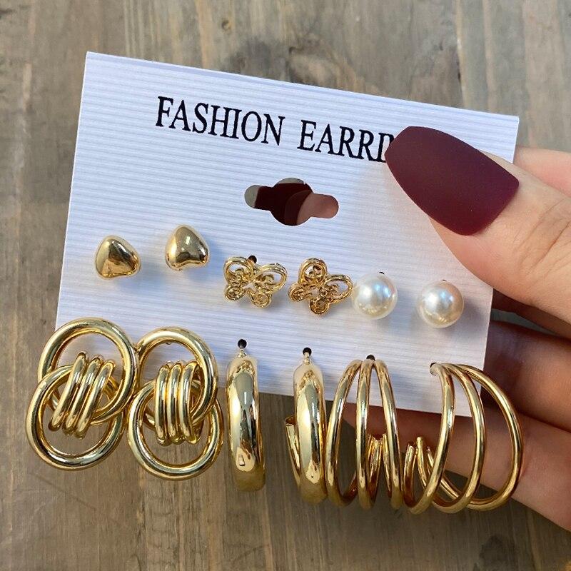 iF ME Fashion Cheap Jewelry Vintage Gold Stud Earrings for Women Bohemian Fashion Moon Star Butterfly Heart Stud Earrings Jewelry