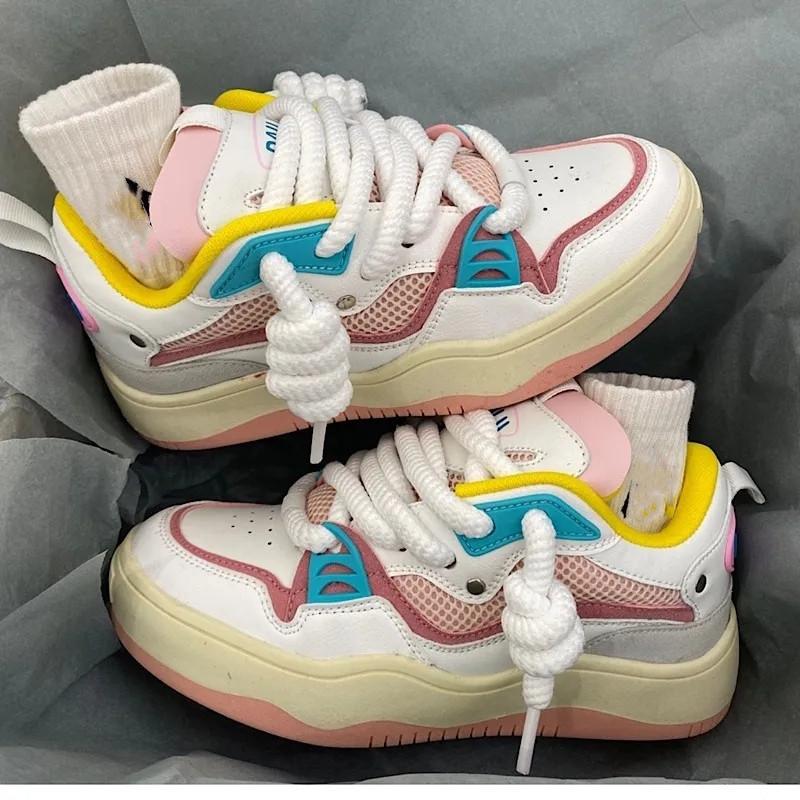 

Unisex Brand Leisure Skateboarding Shoes women Leather Leisure Designer Chunky Sneakers Sport Walking Shoes Male Footwear 44 36 рожевий