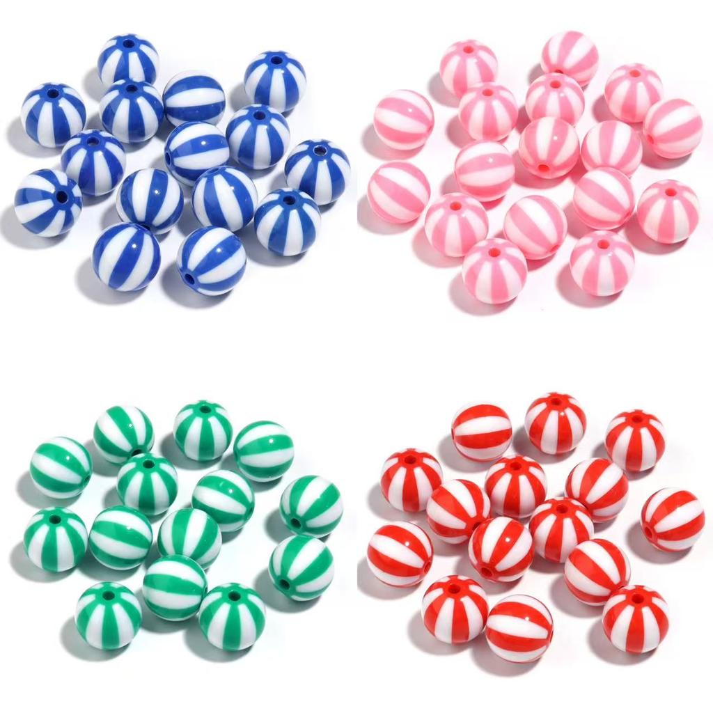 10-20Pcs/Lot 12/16/20mm Acrylic Striped Beads Round Large Hole Beads Loose Spacer Beads For Jewelry Making DIY Accessories