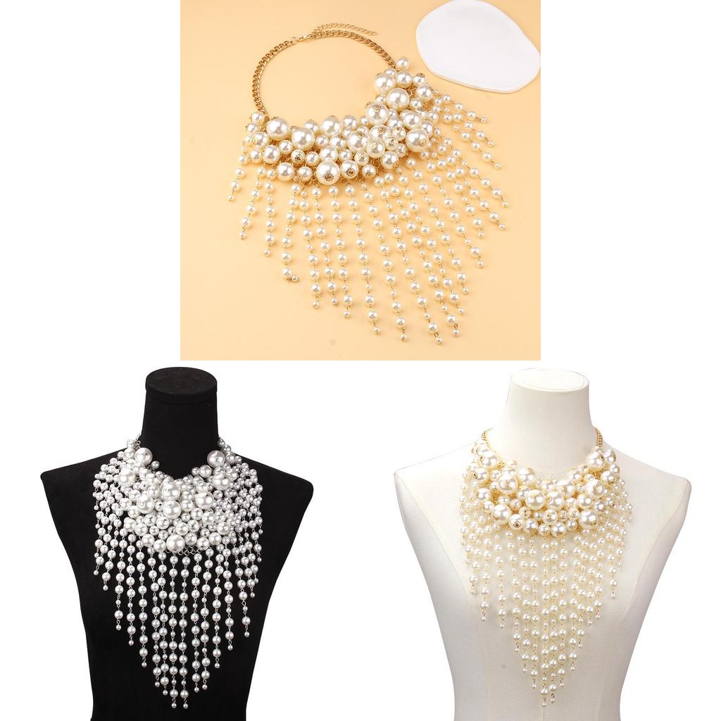 Geometric Alloy Necklace For Women With Faux Pearl Tassels Fashion Jewelry For Spring