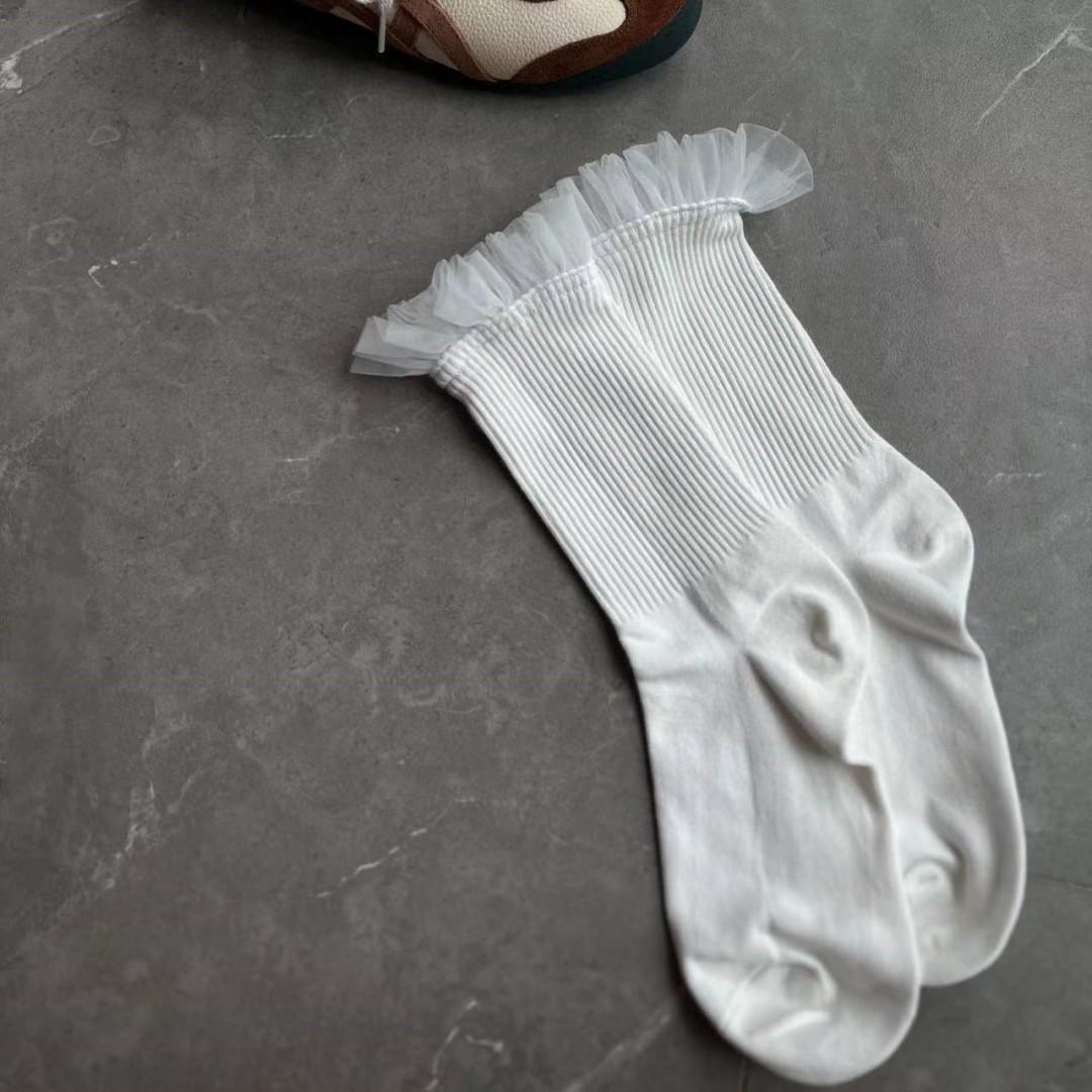 

Candy color fungus edge ballet style Japanese girl stacking socks summer thin socks mesh solid color breathable medium tube one size белый