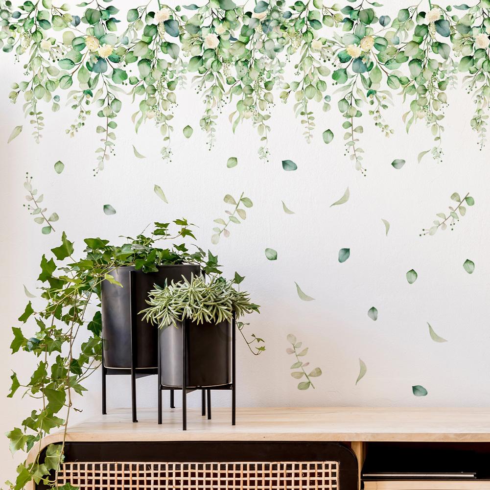 Green Plants Vines Wall Stickers Living Room Sofa Background Decoration Decals Bedroom Beautify Home Decor Self-adhesive Mural
