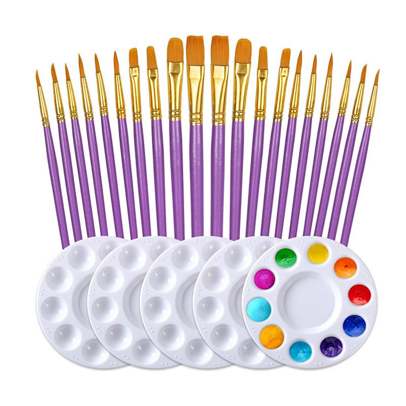 10-Piece Children's Paint Brush Set: Blue Handle Nylon Brushes for Acrylic, Watercolor, and Oil Painting