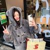 Autumn and winter new hooded fur fur coat horn buckle plush ears thickened coat cute college style
