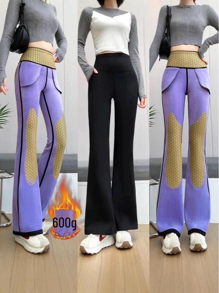 Women's Velvet Micro Flare Pants: High Waist, Tummy Control, Hip-Lifting, Warm, Slimming Yoga Wear for Winter