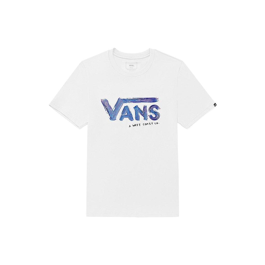 Vans White Paint Unfinished Letter Logo Print American Vintage Crew Neck Short Sleeve T-Shirt Unisex T-Shirt VN000906WHT