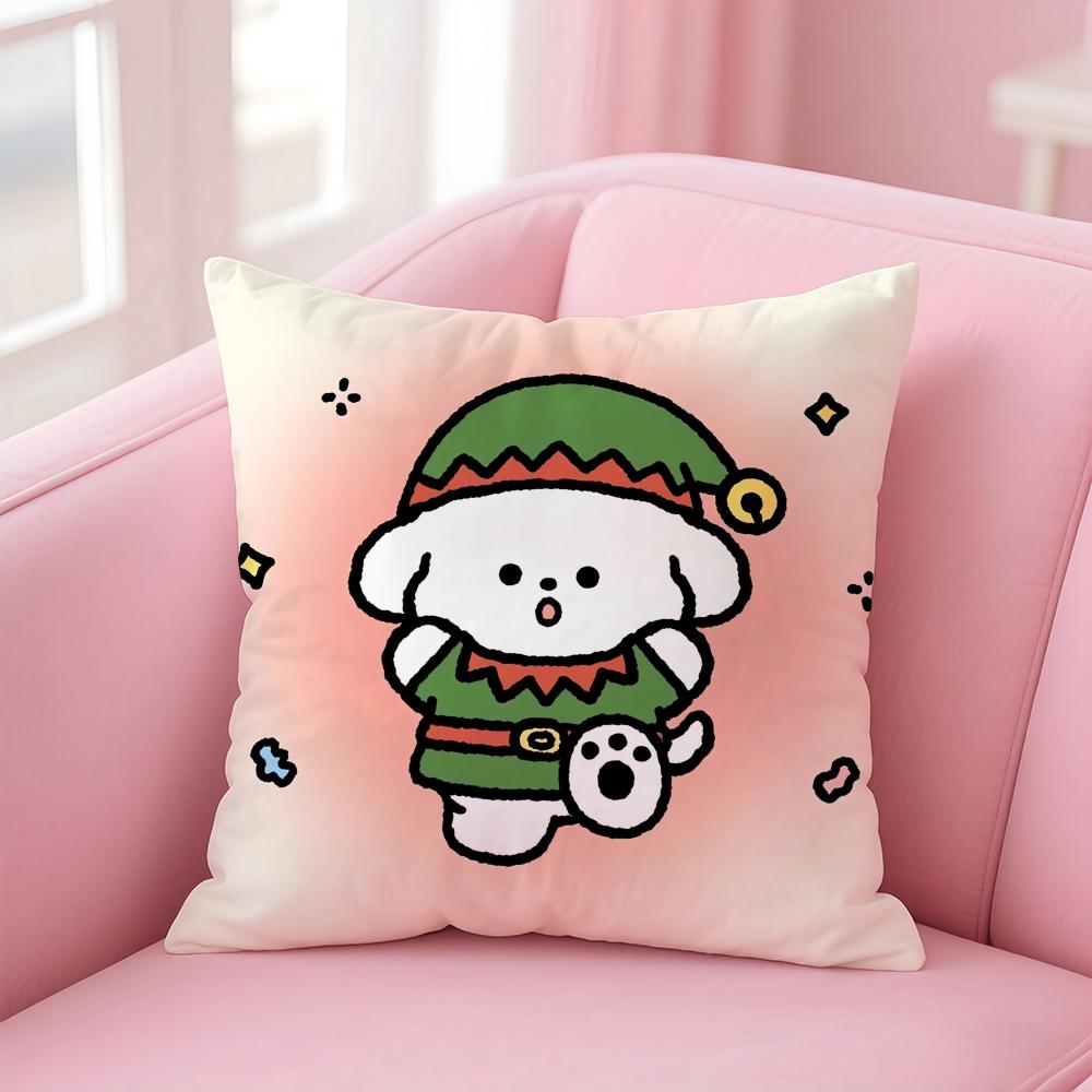 Merry Christmas Puppy Cushion Cover Soft Plush Throw Pillow Cushion CoverDoubleSided Printed Pillow Case for Sofa Home Decor
