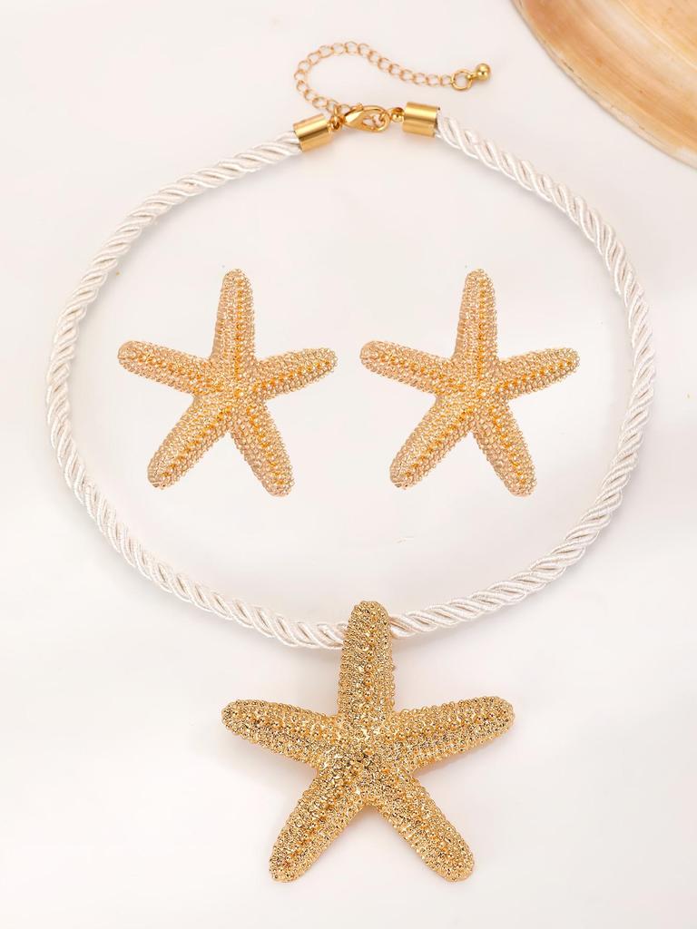 Bohemian Beach Style Conch Earrings & Necklace Set - Exaggerated Holiday Fashion Jewelry for Women