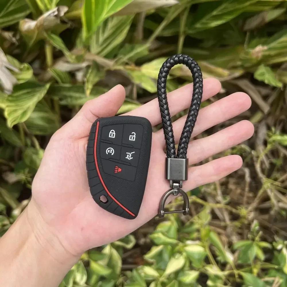 For Buick Envision S Plus Chevrolet Suburban Tahoe GMC Yukon Sierra 1500 Denali 5 Buttons Silicone Car Key Cover Case Keychain
